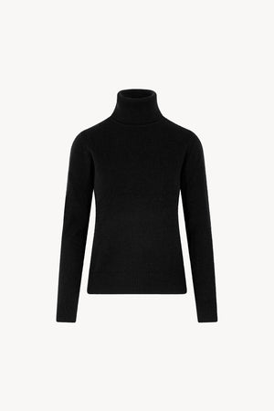 Dolcevita in Maglia Rasata in Puro Cashmere Nero