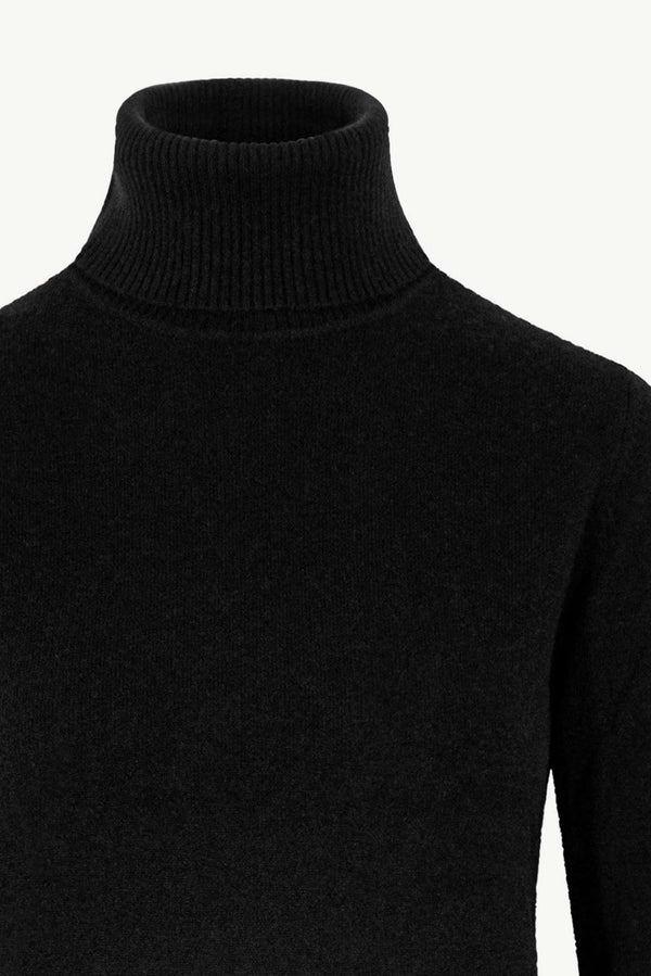 Dolcevita in Maglia Rasata in Puro Cashmere Nero