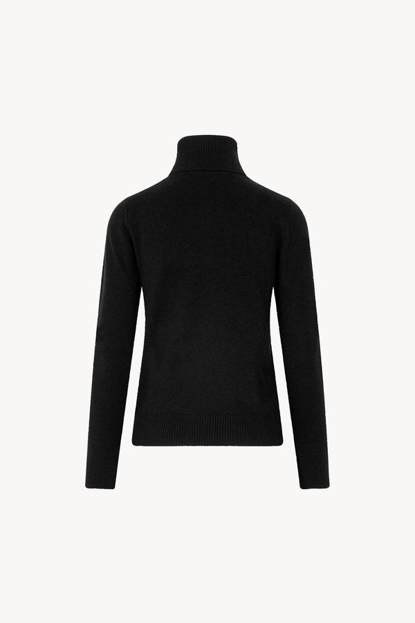 Dolcevita in Maglia Rasata in Puro Cashmere Nero