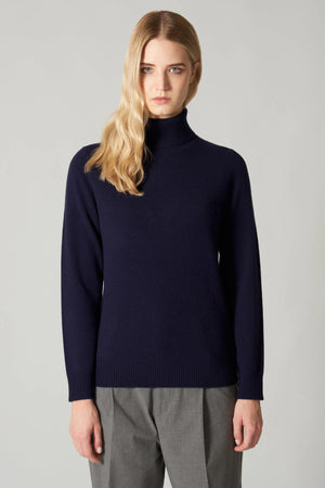 Dolcevita in Maglia Rasata in Puro Cashmere Nero