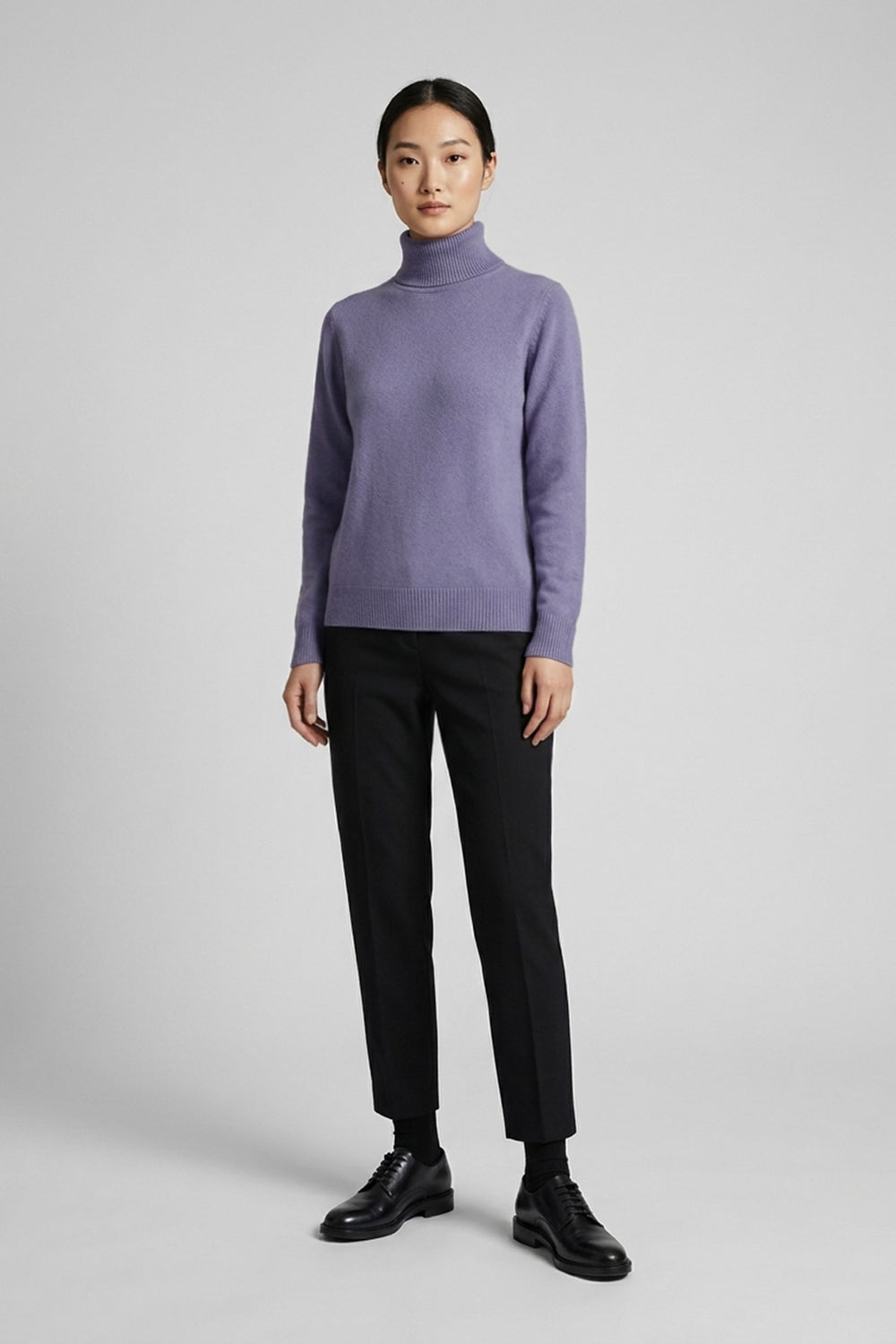 Mauve Pure Cashmere Turtle Neck Sweater in Plain Stitch