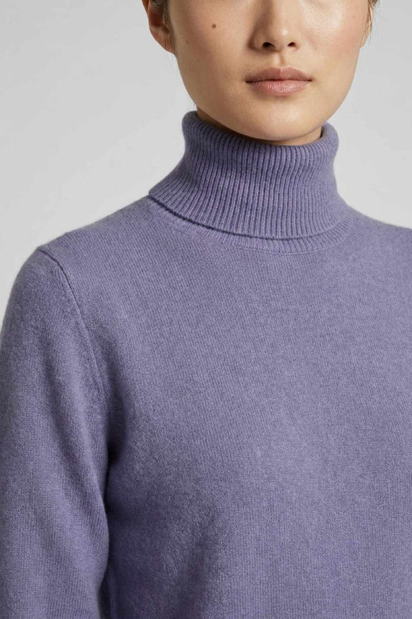 Dolcevita in Maglia Rasata in Puro Cashmere Malva