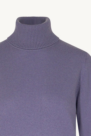 Dolcevita in Maglia Rasata in Puro Cashmere Malva