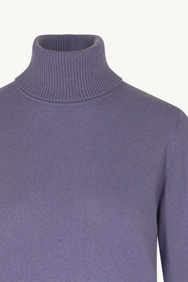 Dolcevita in Maglia Rasata in Puro Cashmere Malva