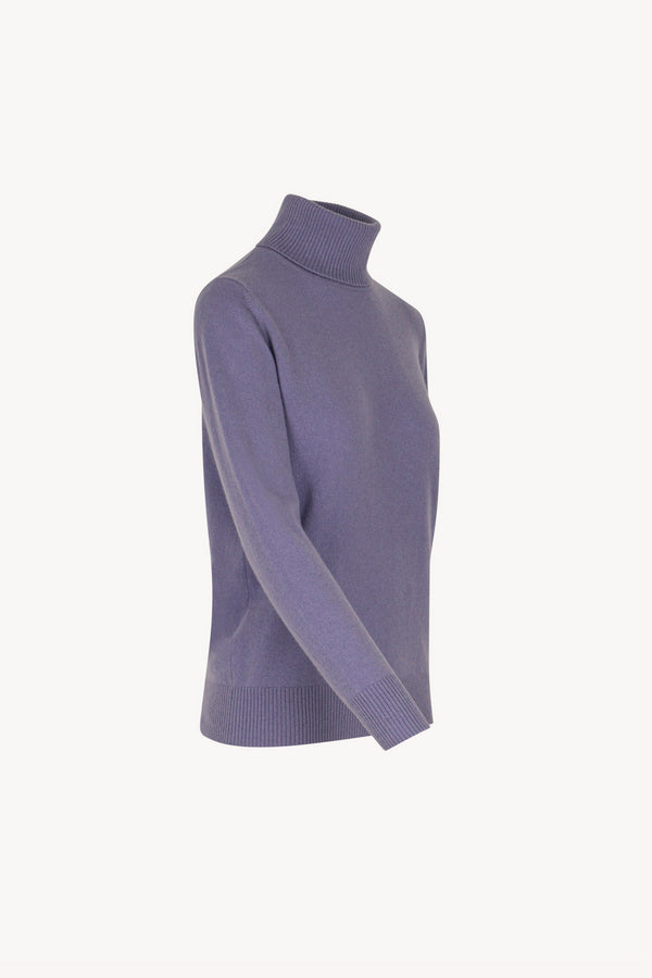 Dolcevita in Maglia Rasata in Puro Cashmere Malva
