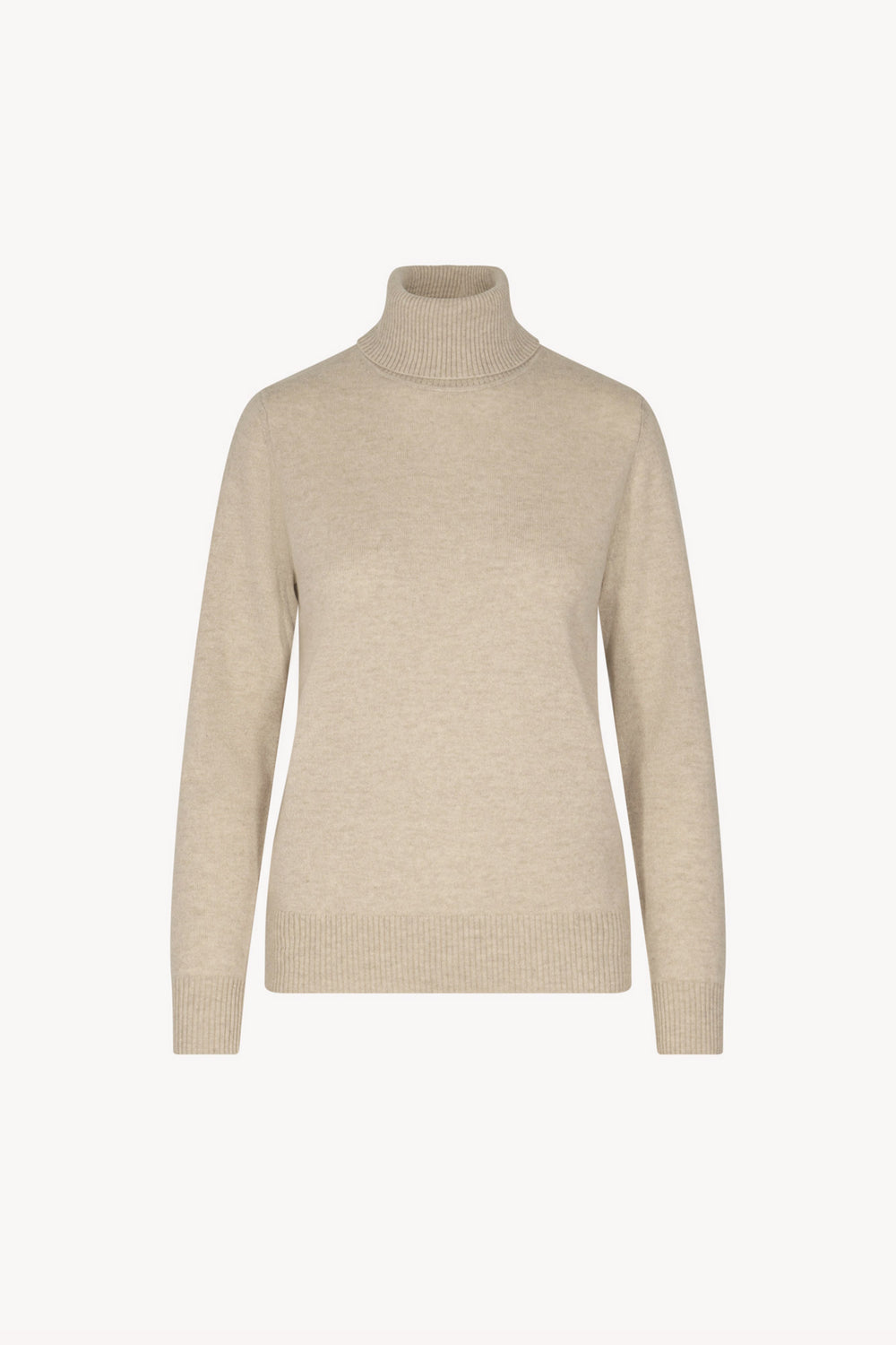 Beige Pure Cashmere Turtle Neck Sweater in Plain Stitch