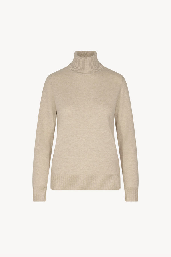 Dolcevita in Maglia Rasata in Puro Cashmere Avena