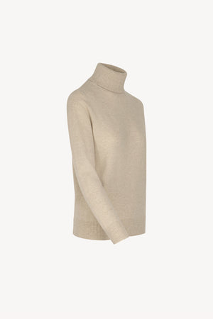 Dolcevita in Maglia Rasata in Puro Cashmere Avena