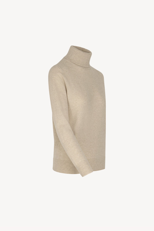 Dolcevita in Maglia Rasata in Puro Cashmere Avena