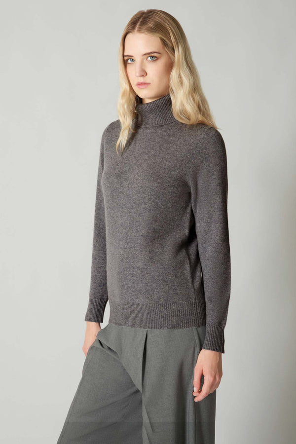 Dolcevita in Maglia Rasata in Puro Cashmere Derby