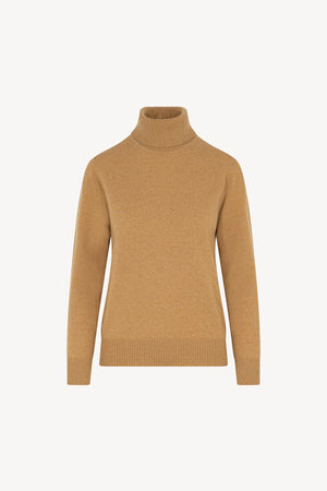 Dolcevita in Maglia Rasata in Puro Cashmere Cammello