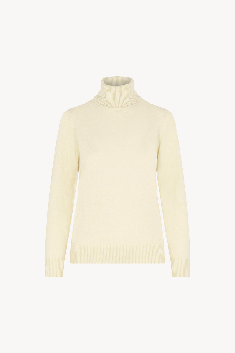 Dolcevita in Maglia Rasata in Puro Cashmere Latte