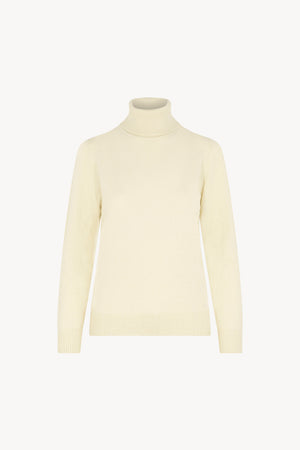 Dolcevita in Maglia Rasata in Puro Cashmere Latte