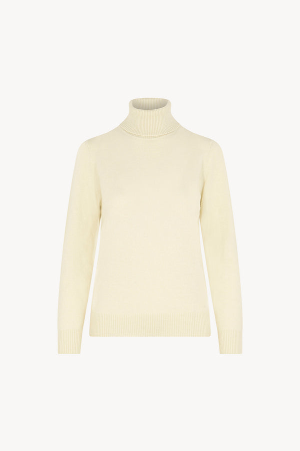 Dolcevita in Maglia Rasata in Puro Cashmere Latte