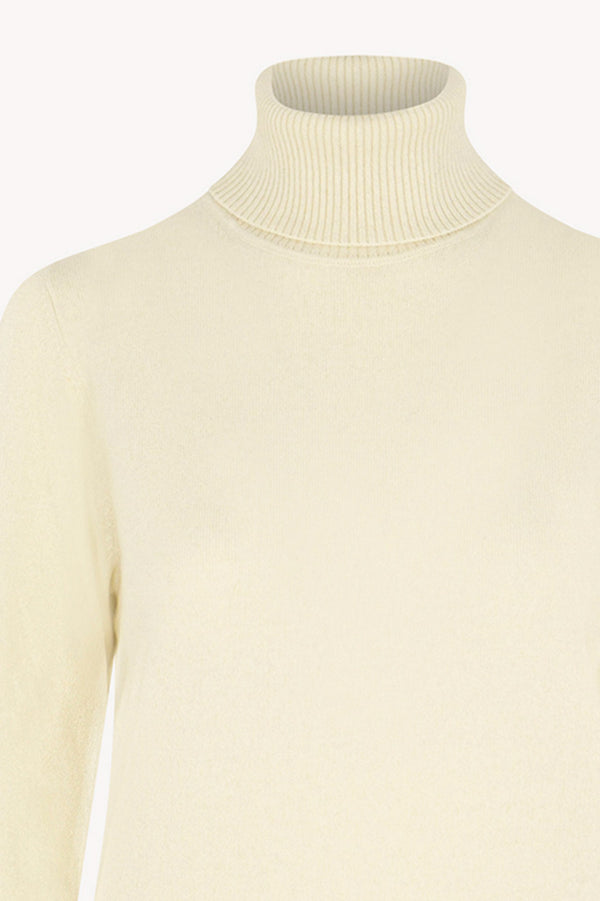 Dolcevita in Maglia Rasata in Puro Cashmere Latte