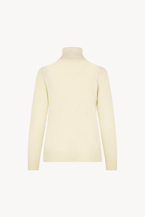 Dolcevita in Maglia Rasata in Puro Cashmere Latte