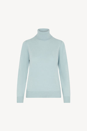 Dolcevita in Maglia Rasata in Puro Cashmere Acquamarina