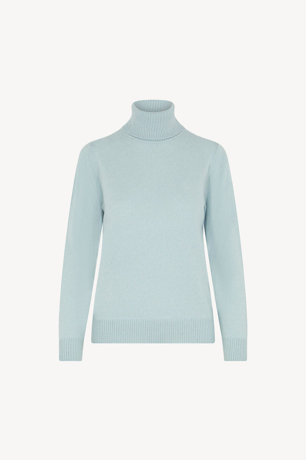 Dolcevita in Maglia Rasata in Puro Cashmere Acquamarina