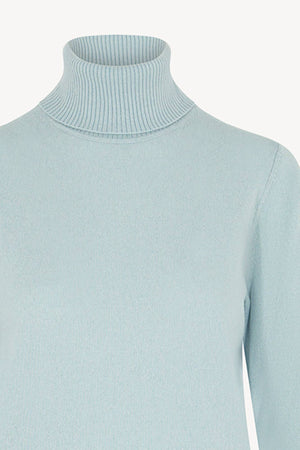 Dolcevita in Maglia Rasata in Puro Cashmere Acquamarina