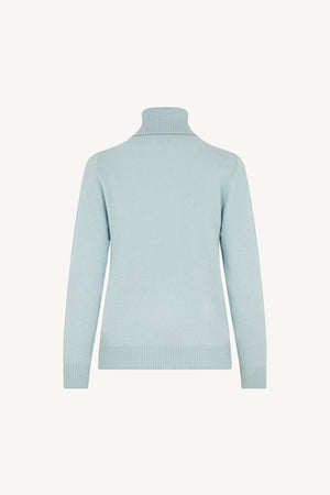 Dolcevita in Maglia Rasata in Puro Cashmere Acquamarina