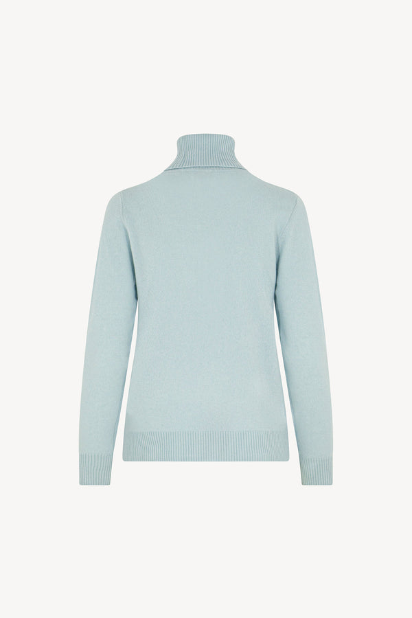 Dolcevita in Maglia Rasata in Puro Cashmere Acquamarina