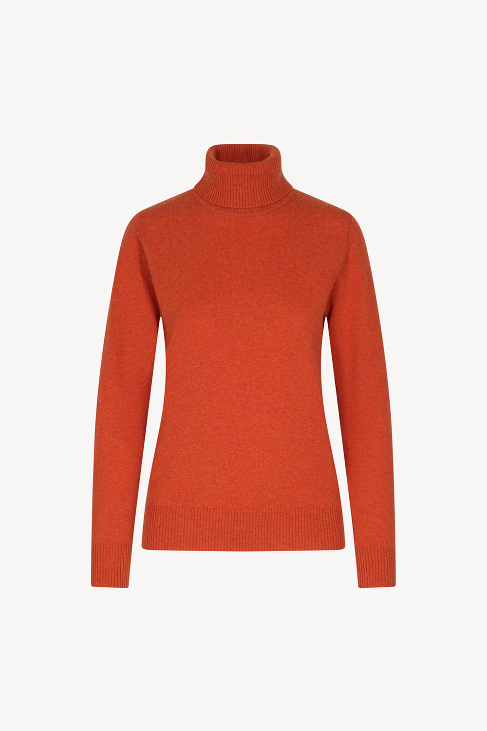 Orange Pure Cashmere Turtle Neck Sweater in Plain Stitch