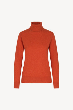 Orange Pure Cashmere Turtle Neck Sweater in Plain Stitch