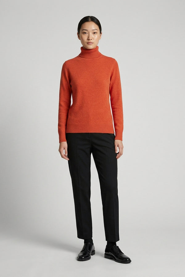 Orange Pure Cashmere Turtle Neck Sweater in Plain Stitch