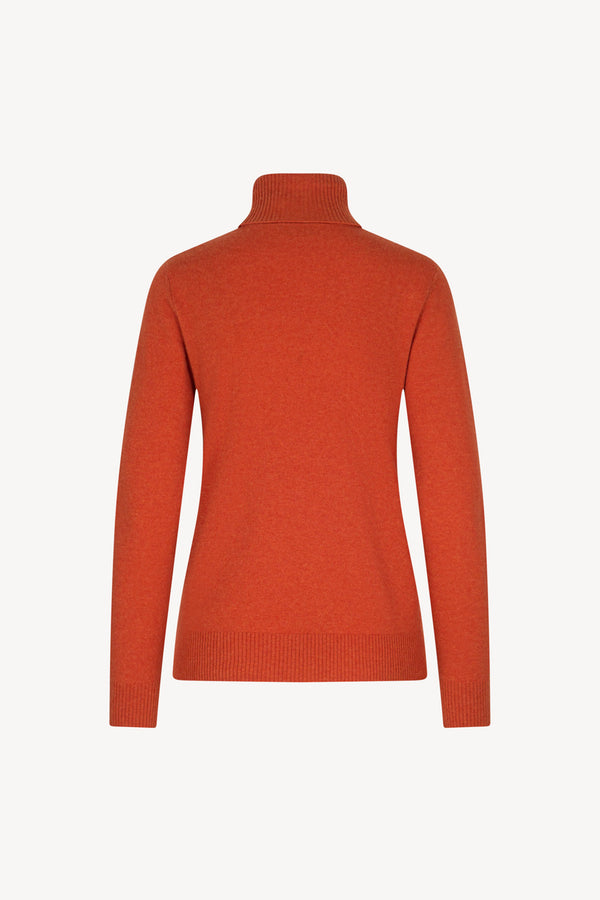 Orange Pure Cashmere Turtle Neck Sweater in Plain Stitch
