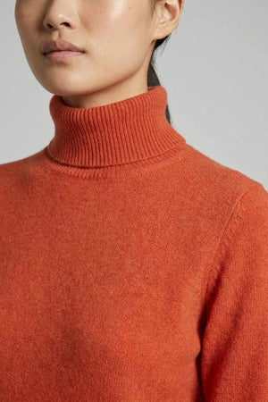 Orange Pure Cashmere Turtle Neck Sweater in Plain Stitch
