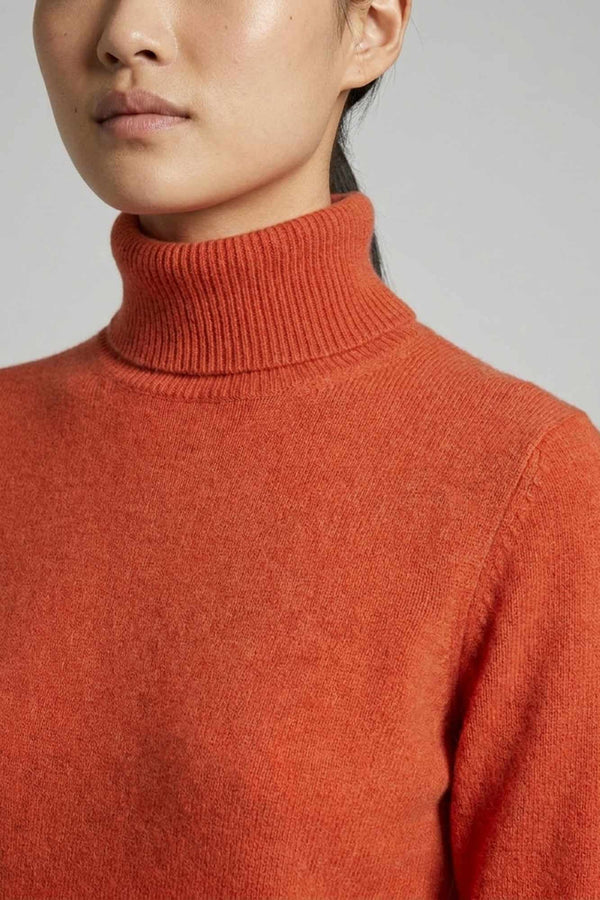 Orange Pure Cashmere Turtle Neck Sweater in Plain Stitch