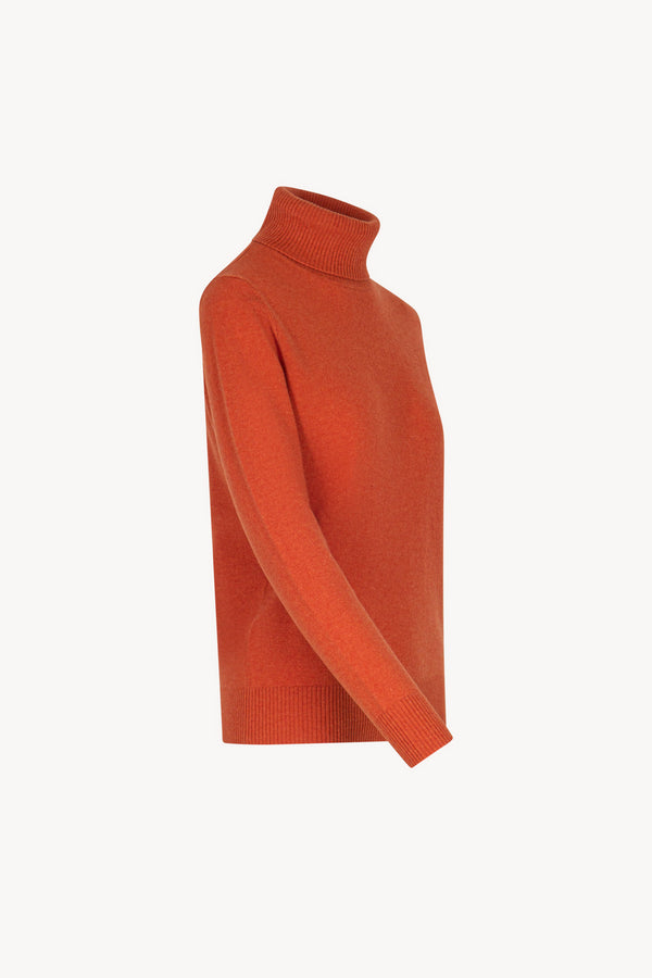 Orange Pure Cashmere Turtle Neck Sweater in Plain Stitch