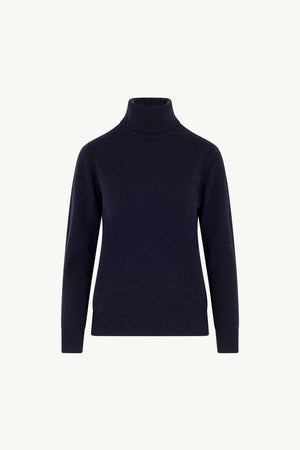 Dolcevita in Maglia Rasata in Puro Cashmere Notte