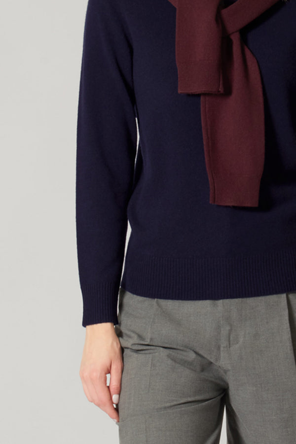 Dolcevita in Maglia Rasata in Puro Cashmere Notte