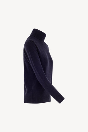 Dolcevita in Maglia Rasata in Puro Cashmere Notte