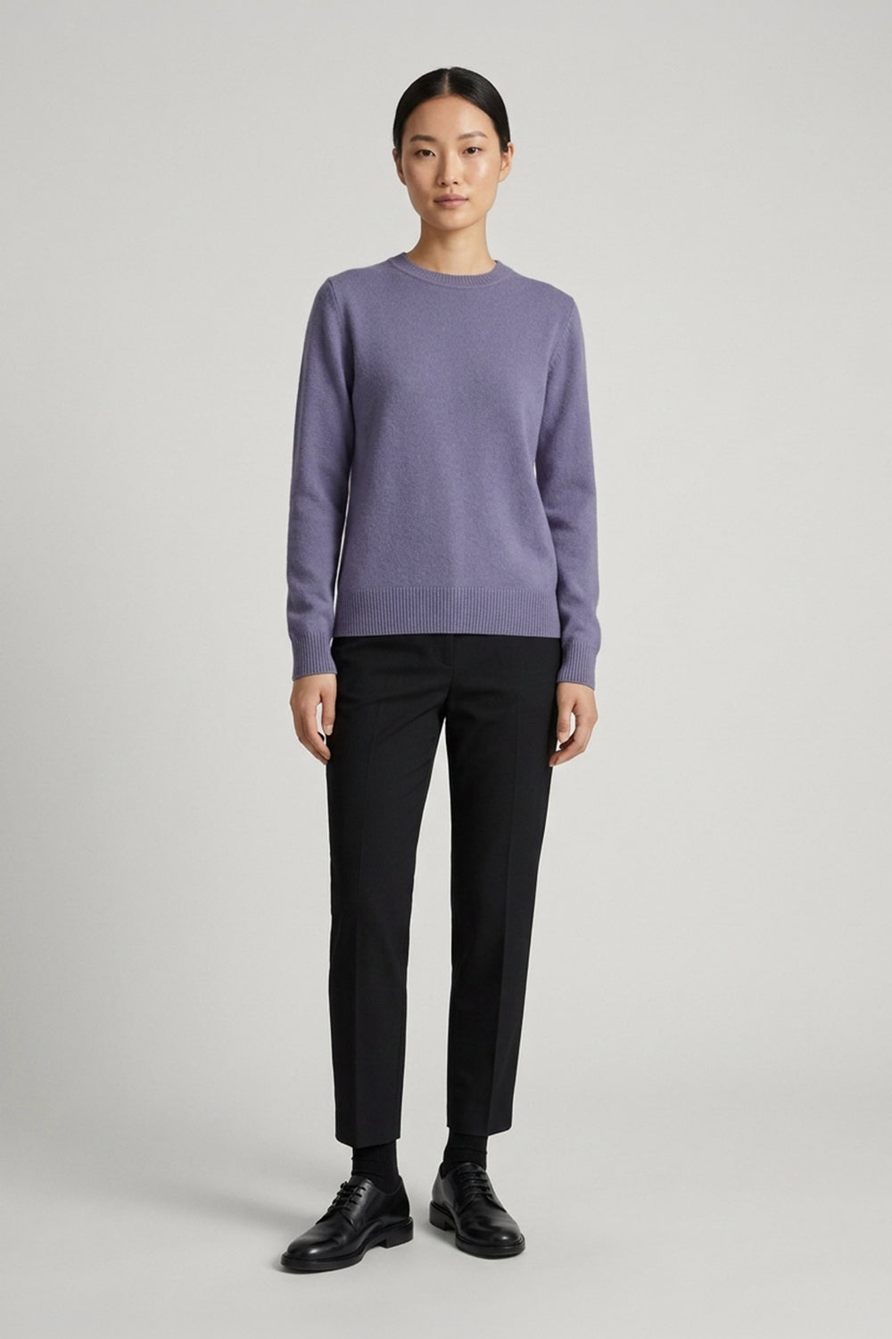Girocollo in Maglia Rasata in Puro Cashmere Malva