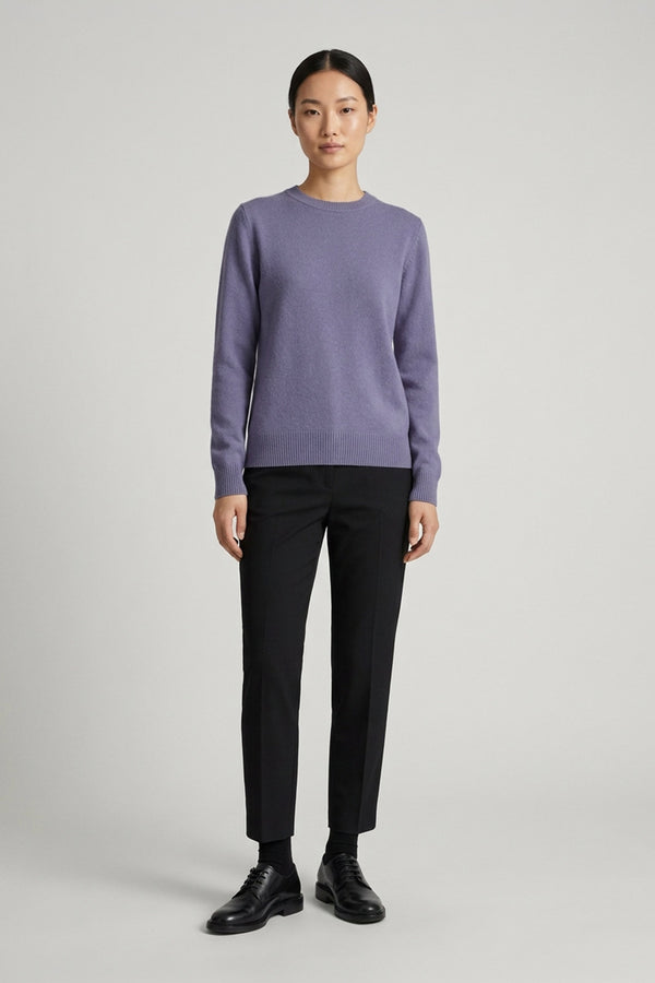 Girocollo in Maglia Rasata in Puro Cashmere Malva