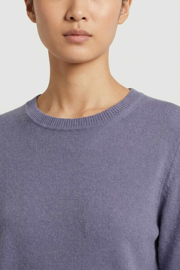 Girocollo in Maglia Rasata in Puro Cashmere Malva