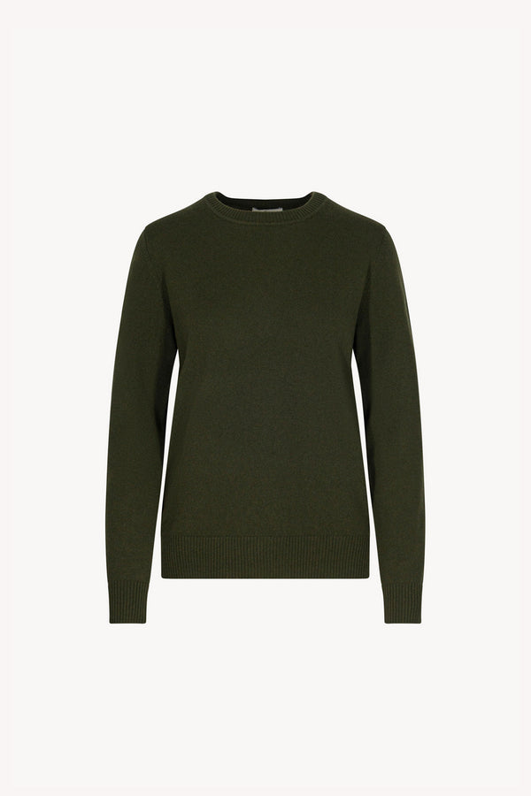 Girocollo in Maglia Rasata in Puro Cashmere Foresta