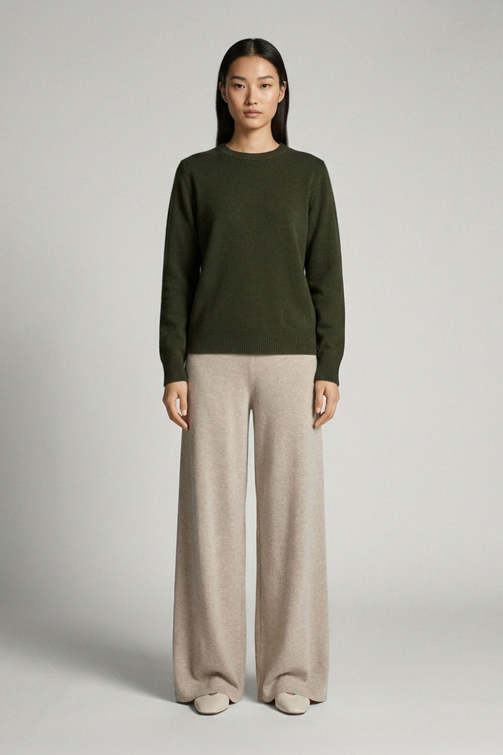 Girocollo in Maglia Rasata in Puro Cashmere Foresta