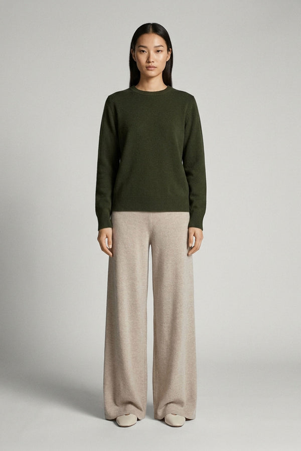 Girocollo in Maglia Rasata in Puro Cashmere Foresta