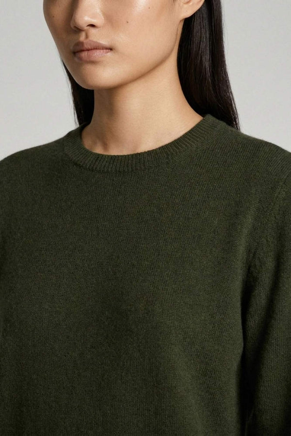 Girocollo in Maglia Rasata in Puro Cashmere Foresta
