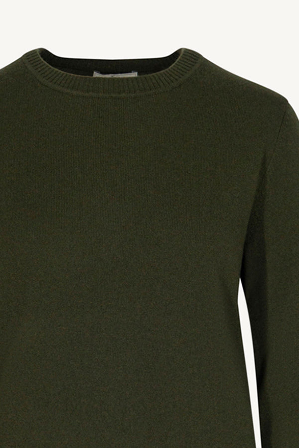 Girocollo in Maglia Rasata in Puro Cashmere Foresta