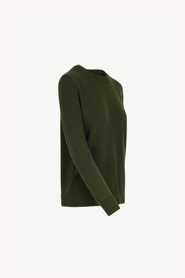 Girocollo in Maglia Rasata in Puro Cashmere Foresta