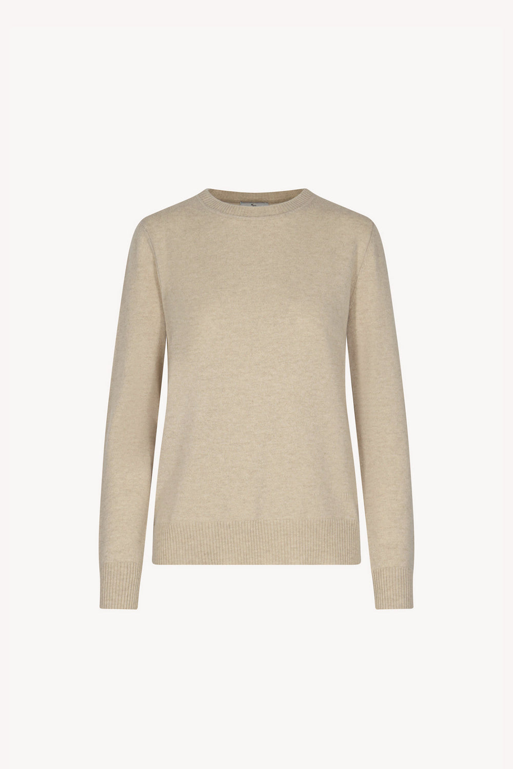 Beige Pure Cashmere Crew Neck Sweater in Plain Stitch