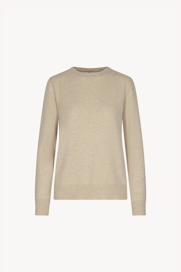 Beige Pure Cashmere Crew Neck Sweater in Plain Stitch
