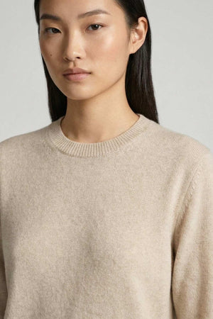 Beige Pure Cashmere Crew Neck Sweater in Plain Stitch