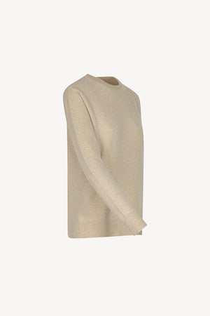Beige Pure Cashmere Crew Neck Sweater in Plain Stitch