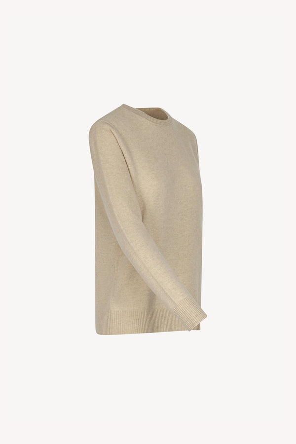 Beige Pure Cashmere Crew Neck Sweater in Plain Stitch