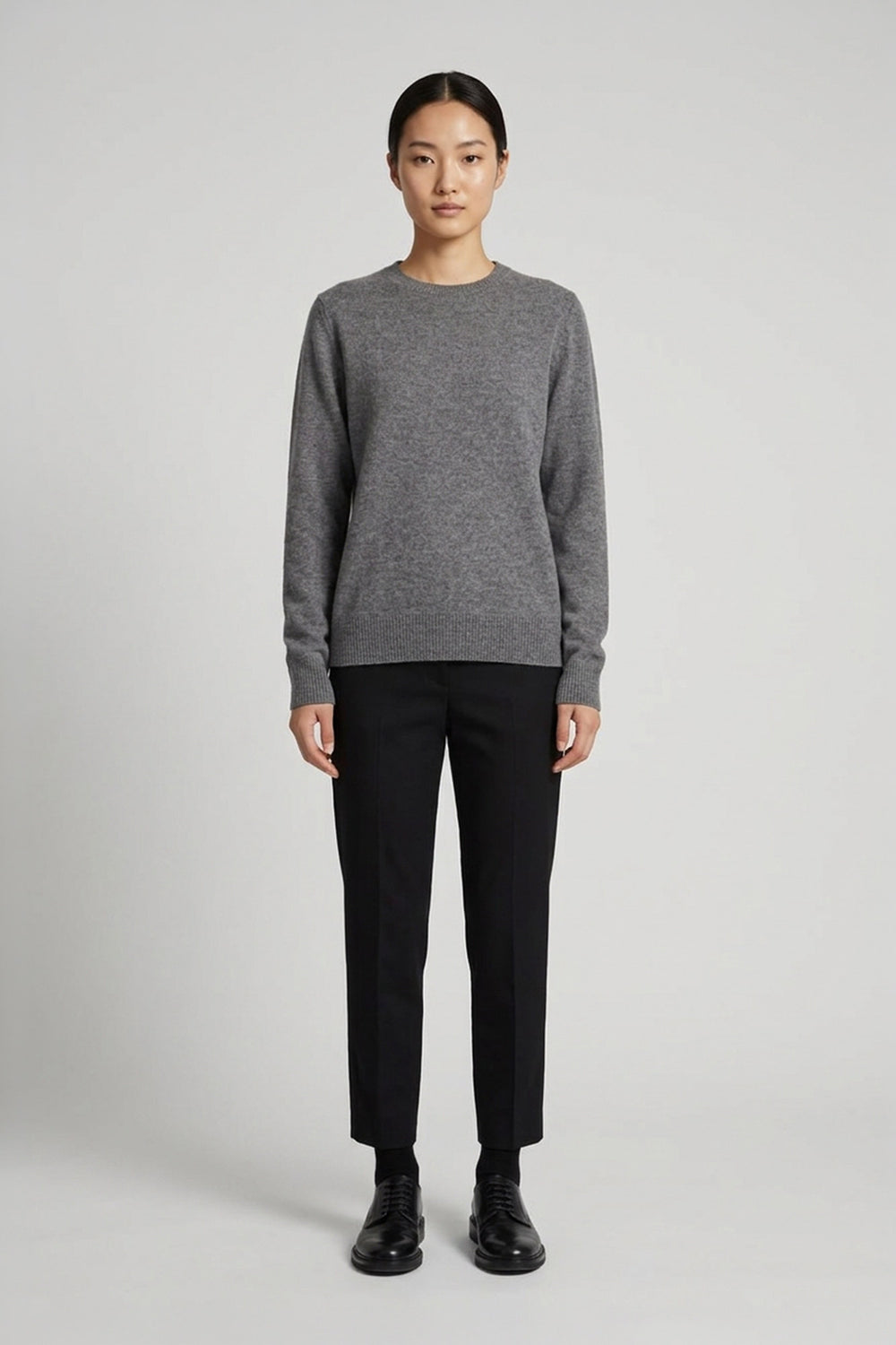 Girocollo in Maglia Rasata in Puro Cashmere Derby
